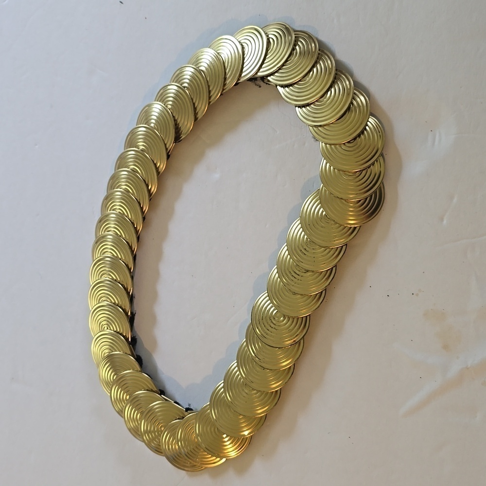 Vintage Gold Disc SWIRL Circle Stretchy Metal Belt 70's 80's MOD EDGY Sz.S/M